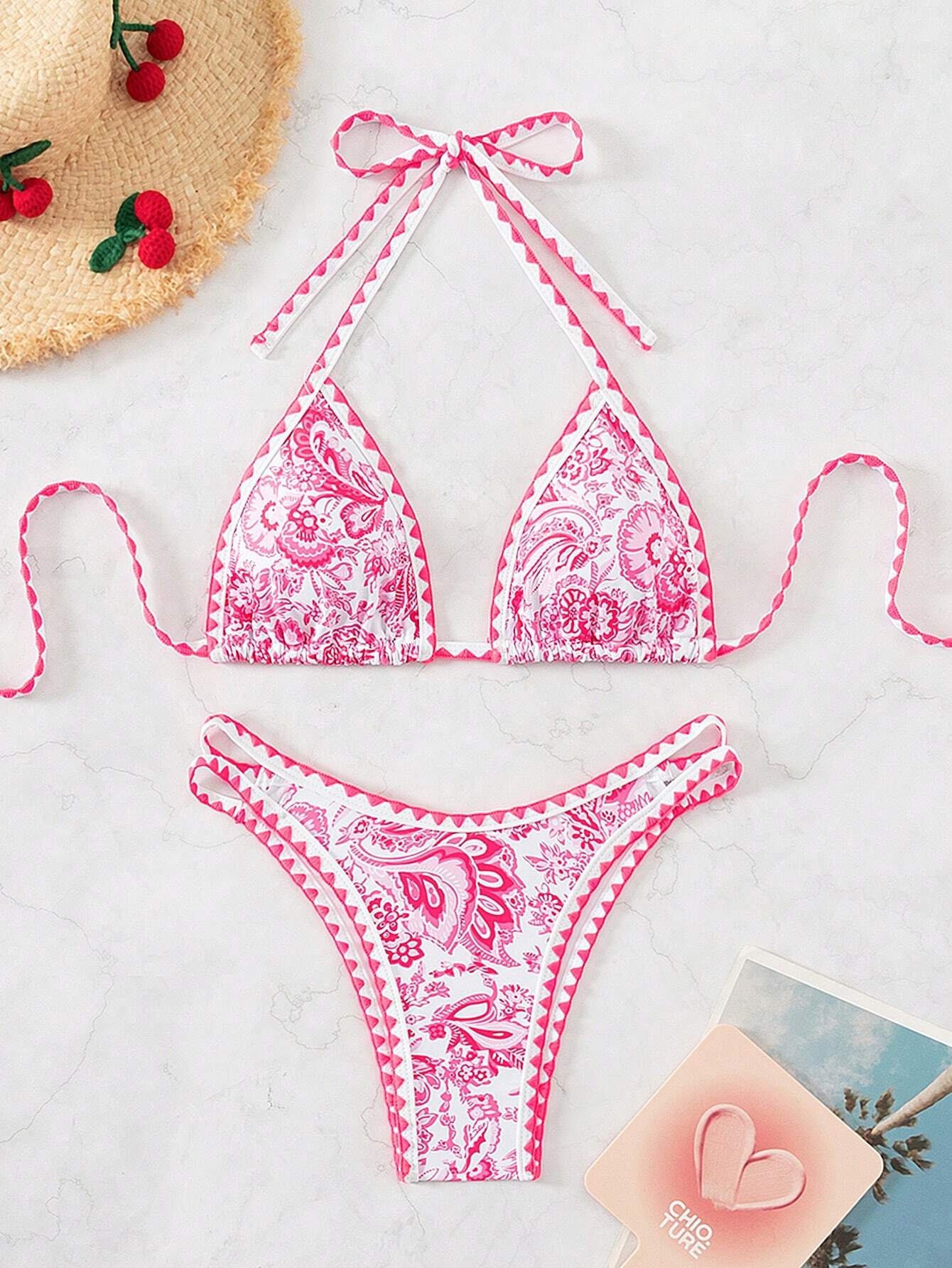 Bikini Paisley – Top Triangular Halter con Estampado Floral