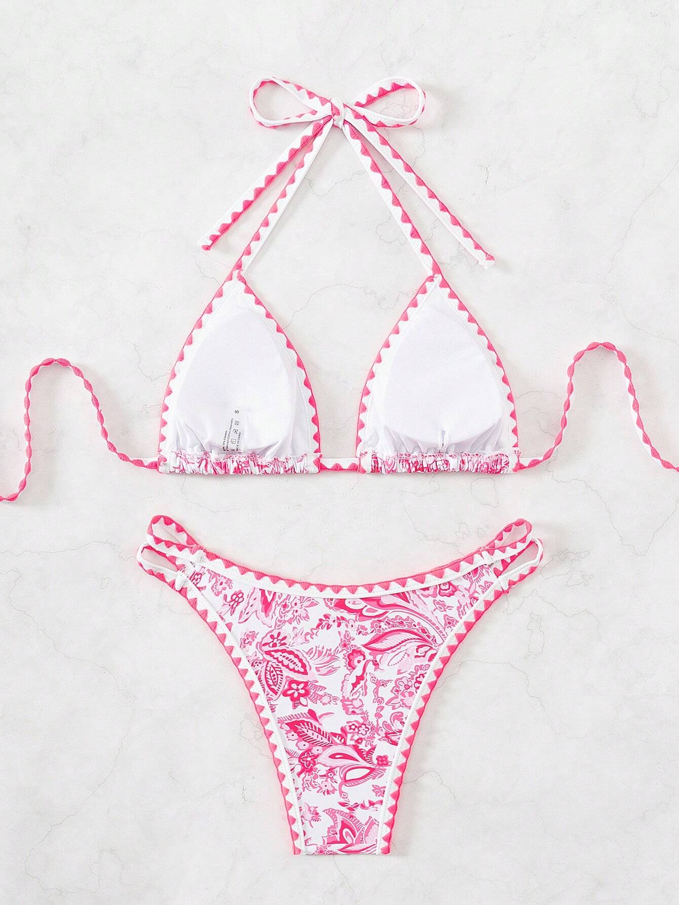 Bikini Paisley – Top Triangular Halter con Estampado Floral