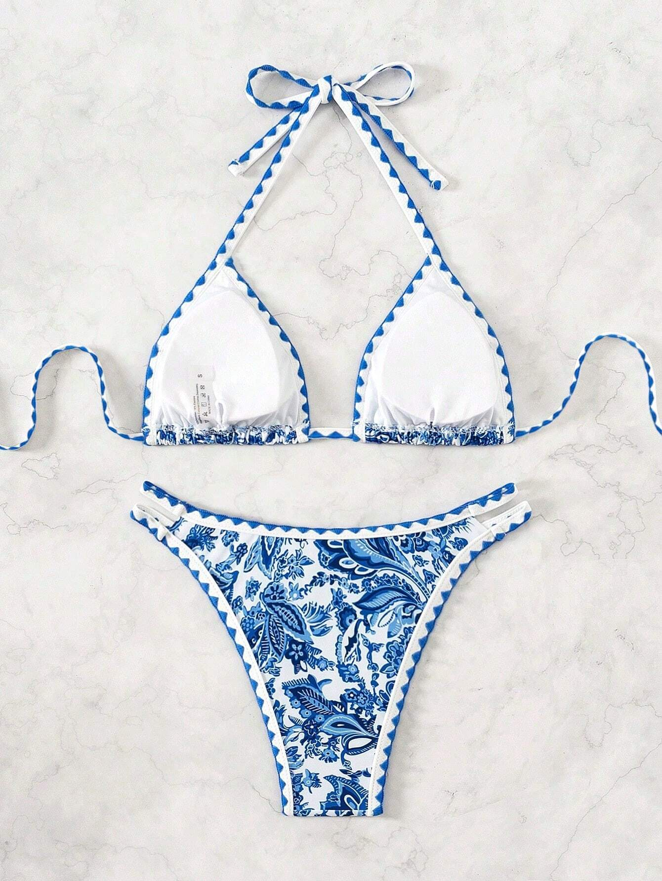 Bikini Paisley – Top Triangular Halter con Estampado Floral