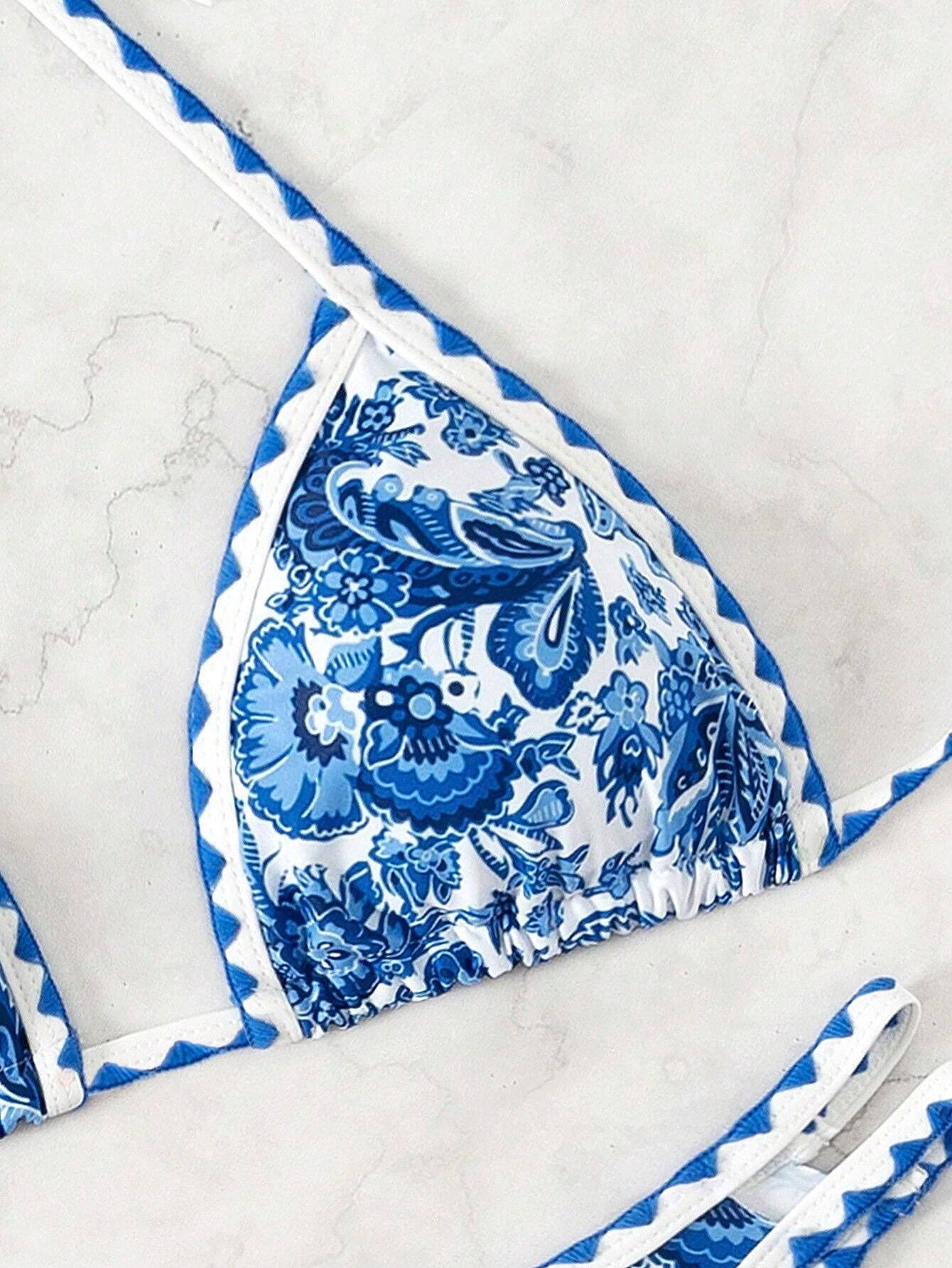 Bikini Paisley – Top Triangular Halter con Estampado Floral