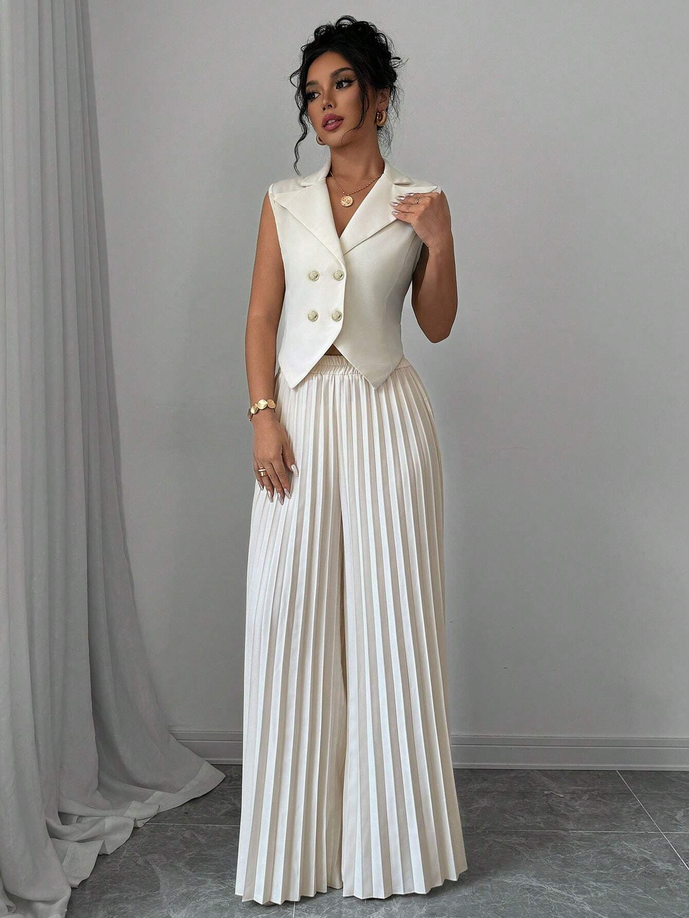 Conjunto Versailles – Chaleco Blazer con Pantalón Plisado