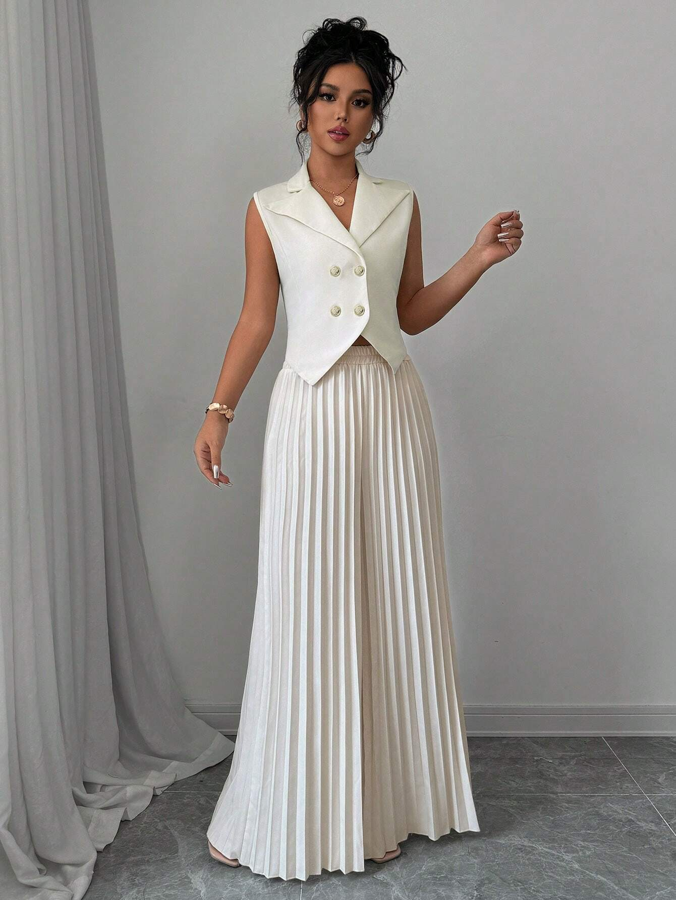 Conjunto Versailles – Chaleco Blazer con Pantalón Plisado