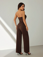 Conjunto Noir – Top Strapless Fruncido con Pantalón Pierna Ancha