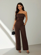 Conjunto Noir – Top Strapless Fruncido con Pantalón Pierna Ancha
