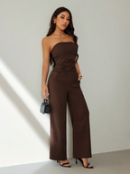 Conjunto Noir – Top Strapless Fruncido con Pantalón Pierna Ancha