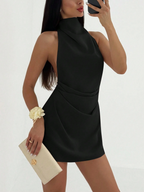 Vestido Cannes Drapeado – Halter Mini con Espalda Descubierta