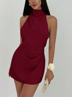 Vestido Cannes Drapeado – Halter Mini con Espalda Descubierta
