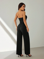 Conjunto Noir – Top Strapless Fruncido con Pantalón Pierna Ancha