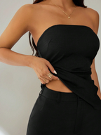 Conjunto Noir – Top Strapless Fruncido con Pantalón Pierna Ancha