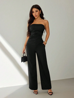 Conjunto Noir – Top Strapless Fruncido con Pantalón Pierna Ancha
