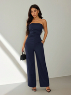 Conjunto Noir – Top Strapless Fruncido con Pantalón Pierna Ancha