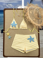 Bikini Estrella – Top Triangular con Short y Parche Dorado