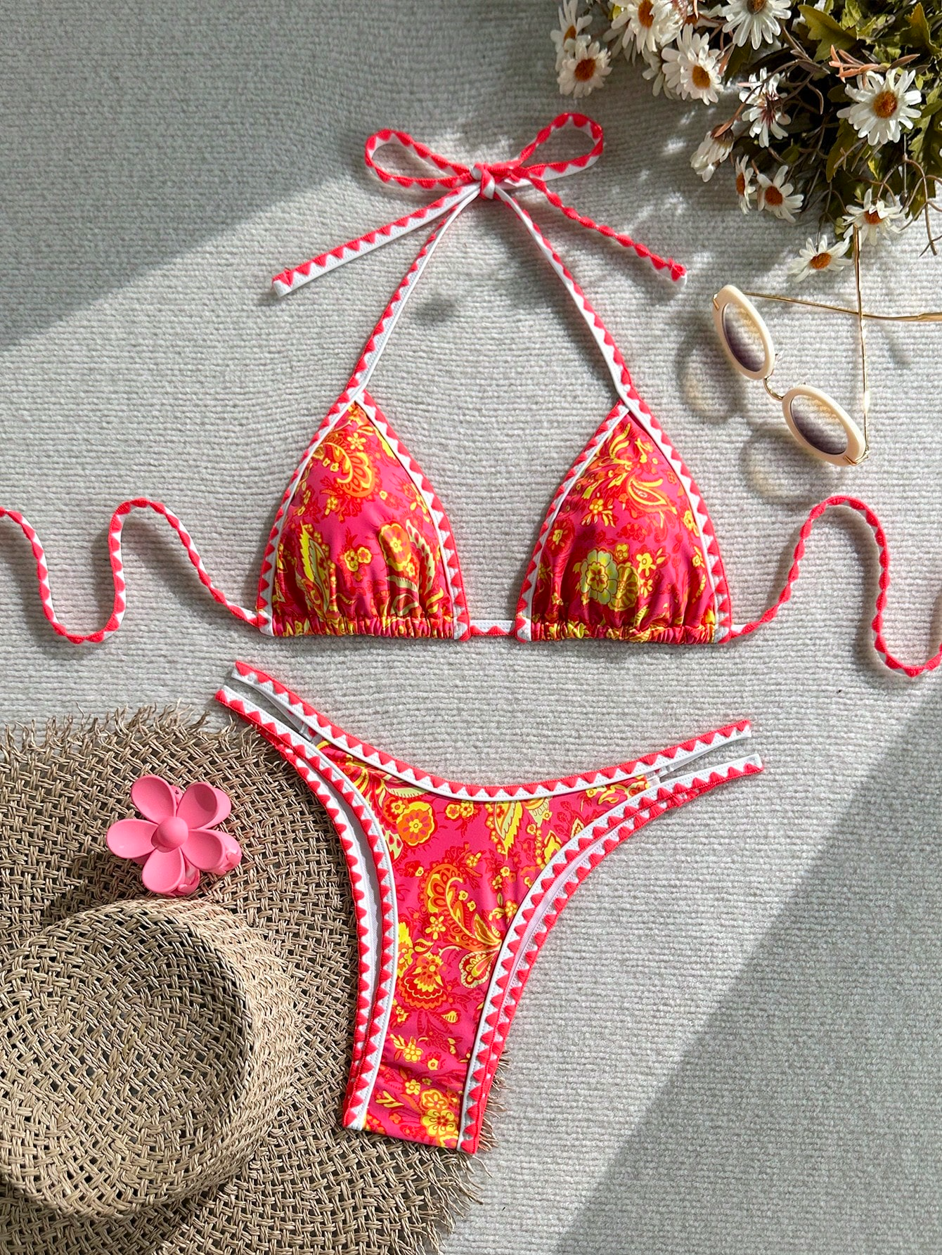 Bikini Paisley – Top Triangular Halter con Estampado Floral