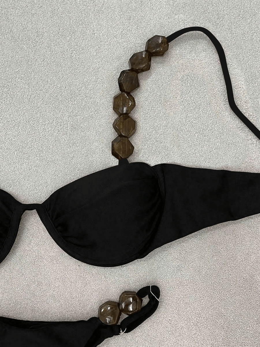 Bikini Ébano – Push Up con Cuentas Geométricas - MARYLUS