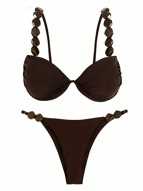 Bikini Ébano – Push Up con Cuentas Geométricas - MARYLUS