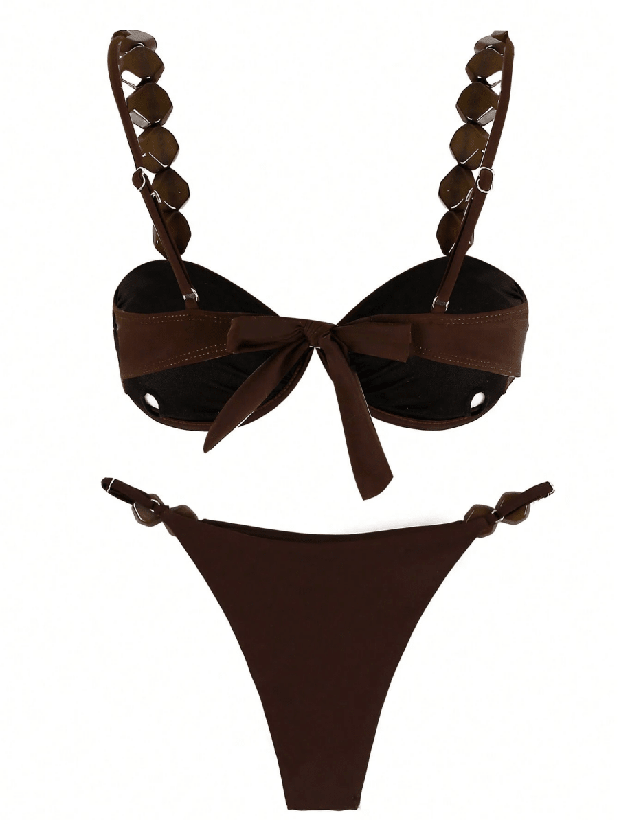 Bikini Ébano – Push Up con Cuentas Geométricas - MARYLUS
