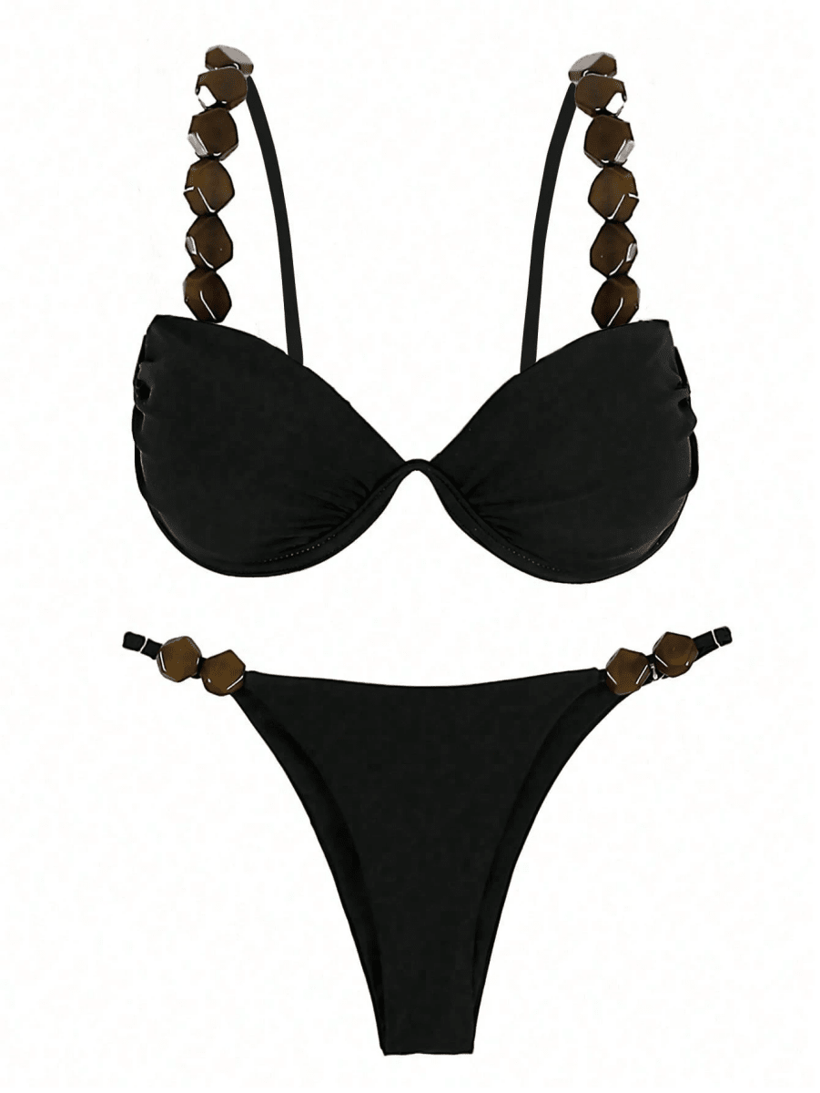 Bikini Ébano – Push Up con Cuentas Geométricas - MARYLUS