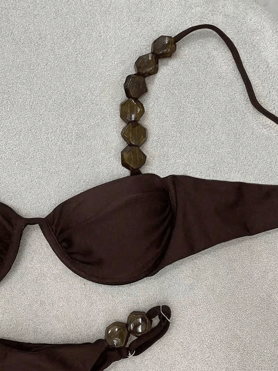 Bikini Ébano – Push Up con Cuentas Geométricas - MARYLUS
