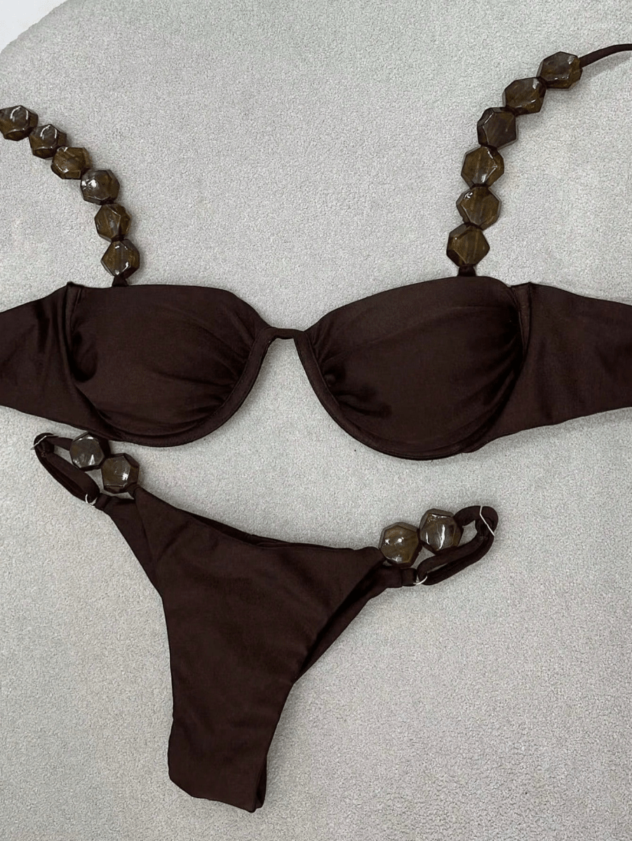 Bikini Ébano – Push Up con Cuentas Geométricas - MARYLUS