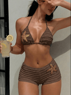 Bikini Estrella – Top Triangular con Short y Parche Dorado - MARYLUS