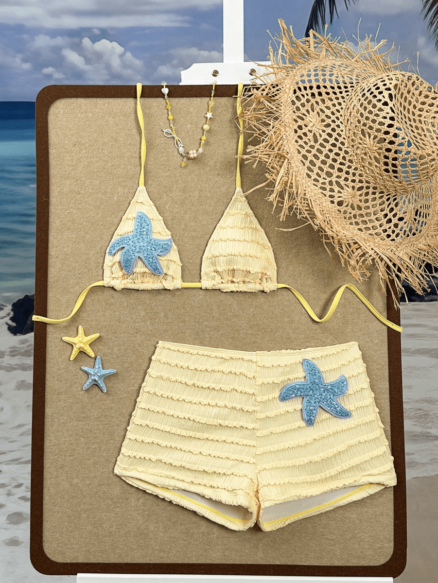 Bikini Estrella – Top Triangular con Short y Parche Dorado - MARYLUS