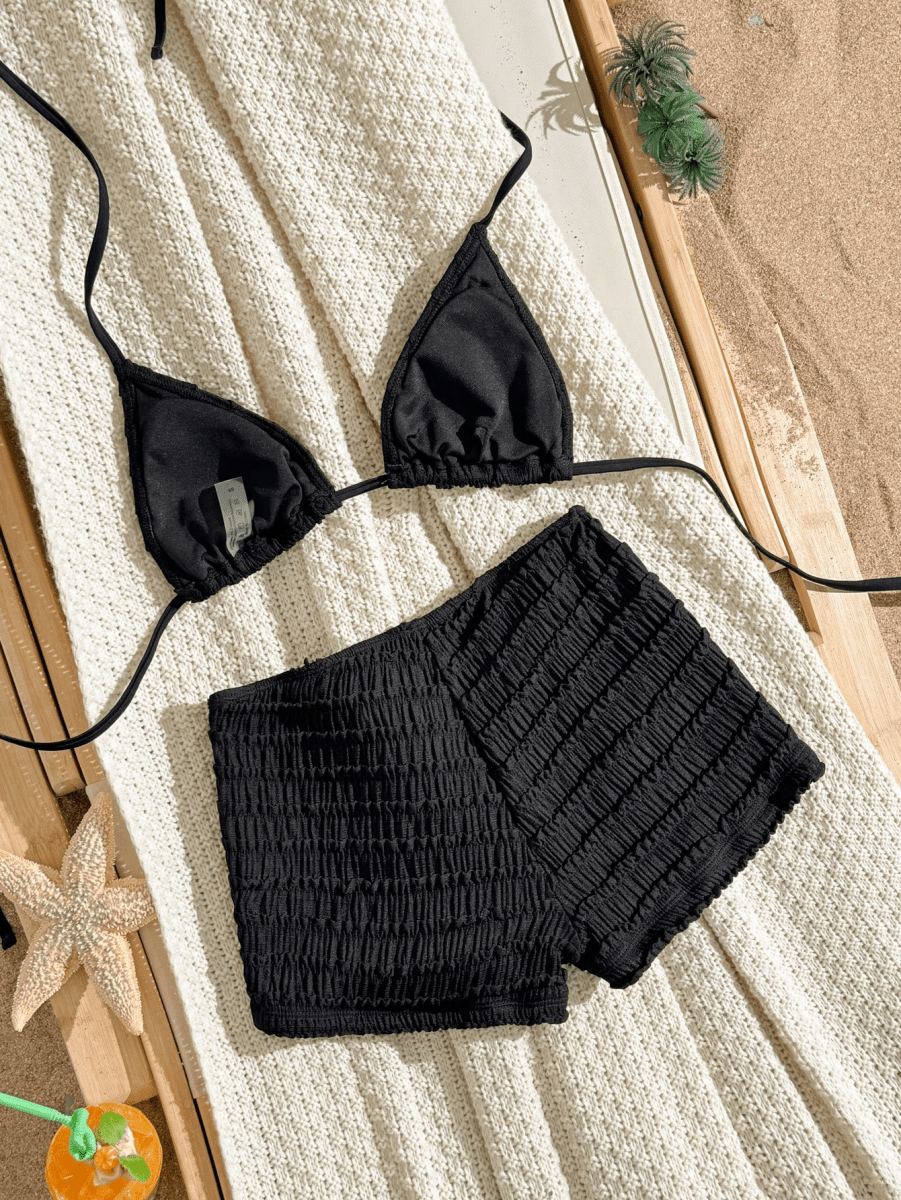 Bikini Estrella – Top Triangular con Short y Parche Dorado - MARYLUS