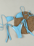 Bikini Marina – Top Triangular con Broche Estrella y Lazos Dorados - MARYLUS