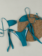 Bikini Marina – Top Triangular con Broche Estrella y Lazos Dorados - MARYLUS