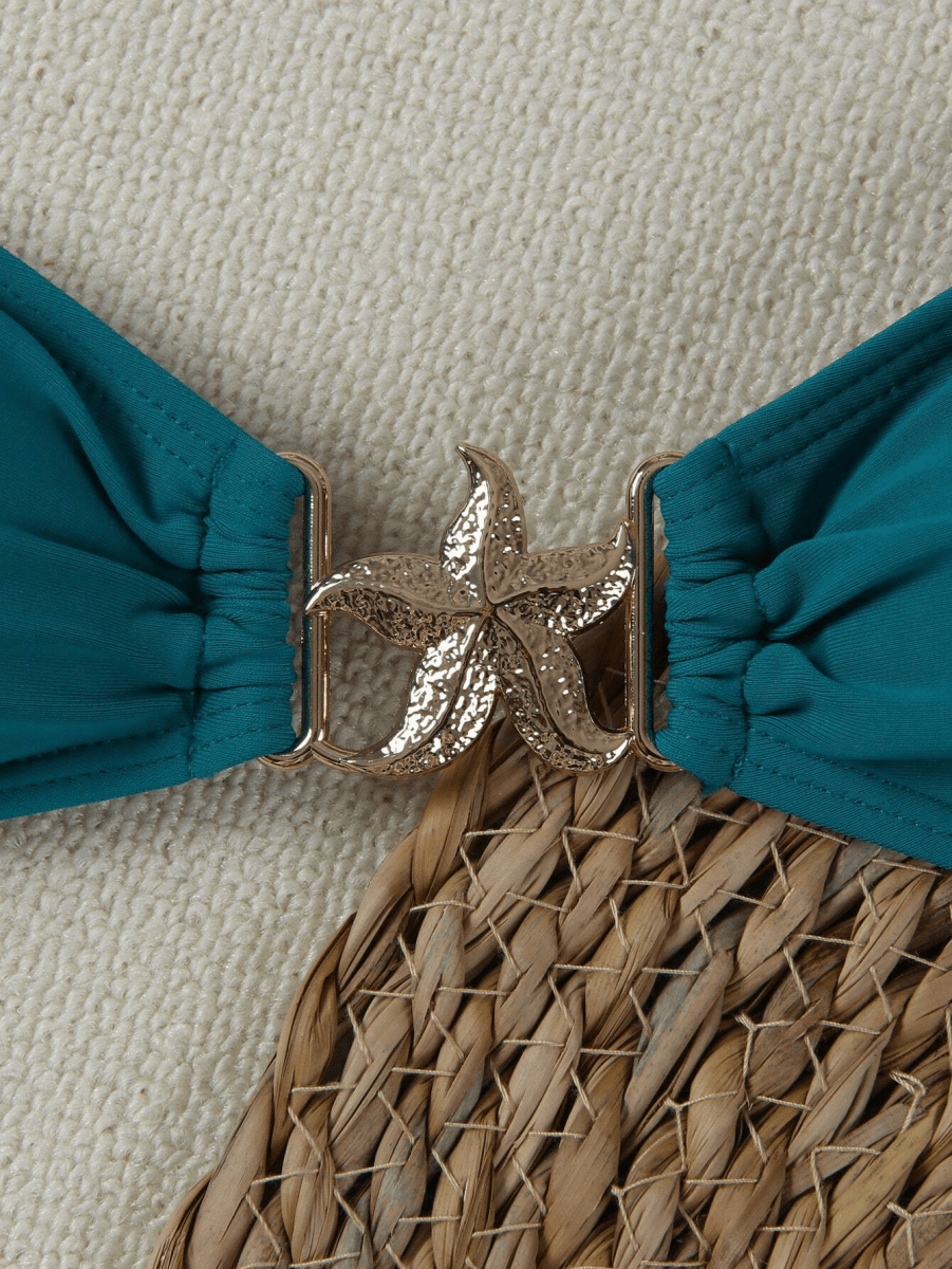 Bikini Marina – Top Triangular con Broche Estrella y Lazos Dorados - MARYLUS