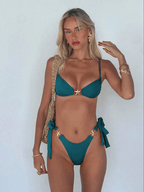 Bikini Marina – Top Triangular con Broche Estrella y Lazos Dorados - MARYLUS