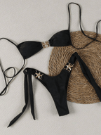 Bikini Marina – Top Triangular con Broche Estrella y Lazos Dorados - MARYLUS