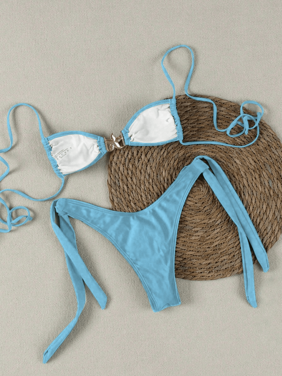 Bikini Marina – Top Triangular con Broche Estrella y Lazos Dorados - MARYLUS