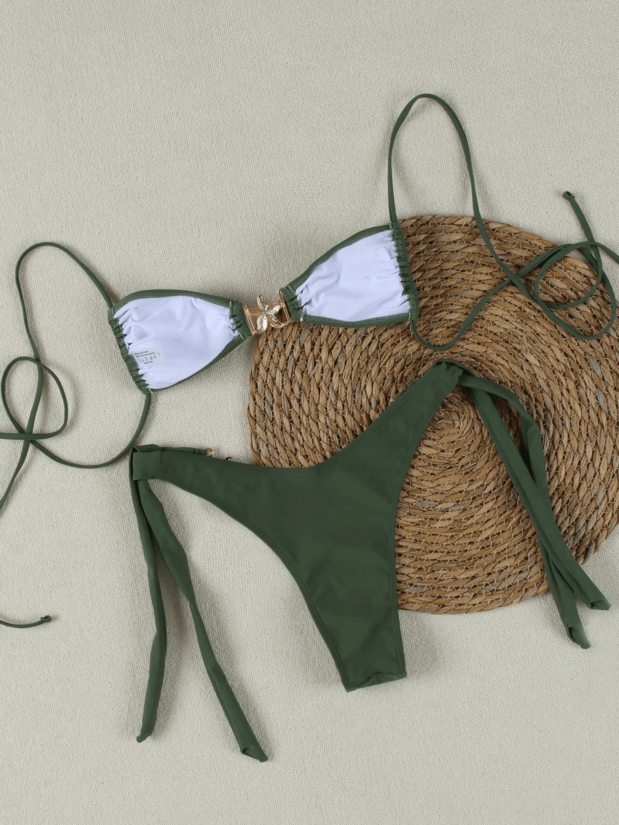Bikini Marina – Top Triangular con Broche Estrella y Lazos Dorados - MARYLUS