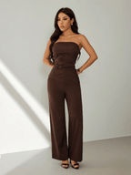 Conjunto Noir – Top Strapless Fruncido con Pantalón Pierna Ancha - MARYLUS