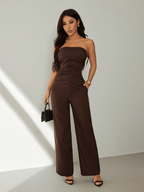 Conjunto Noir – Top Strapless Fruncido con Pantalón Pierna Ancha - MARYLUS
