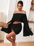 Conjuto Cala – Top Off - Shoulder Manga Capa y Minifalda con Nudo - MARYLUS