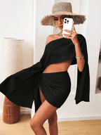 Conjuto Cala – Top Off - Shoulder Manga Capa y Minifalda con Nudo - MARYLUS