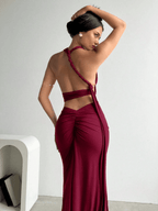 Set Atenas – Crop Top Halter Escote V con Falda Larga Fruncida - MARYLUS