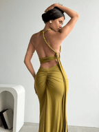 Set Atenas – Crop Top Halter Escote V con Falda Larga Fruncida - MARYLUS