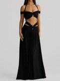 Set Crop Top Halter Cruzado con Falda Larga Fluida - MARYLUS