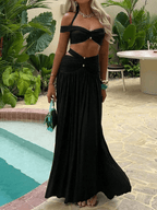 Set Crop Top Halter Cruzado con Falda Larga Fluida - MARYLUS