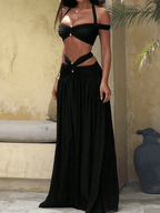 Set Crop Top Halter Cruzado con Falda Larga Fluida - MARYLUS