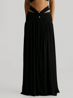 Set Crop Top Halter Cruzado con Falda Larga Fluida - MARYLUS