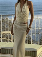 Set Diosa – Top Halter Drapeado con Falda Larga Transparente - MARYLUS