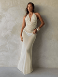 Set Diosa – Top Halter Drapeado con Falda Larga Transparente - MARYLUS
