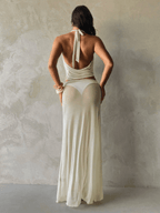 Set Diosa – Top Halter Drapeado con Falda Larga Transparente - MARYLUS