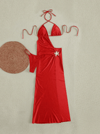 Set Estrella – Bikini Triangular con Falda Larga y Broche Dorado - MARYLUS