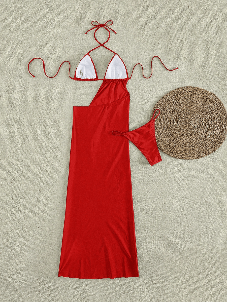 Set Estrella – Bikini Triangular con Falda Larga y Broche Dorado - MARYLUS