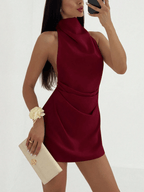 Vestido Cannes Drapeado – Halter Mini con Espalda Descubierta - MARYLUS