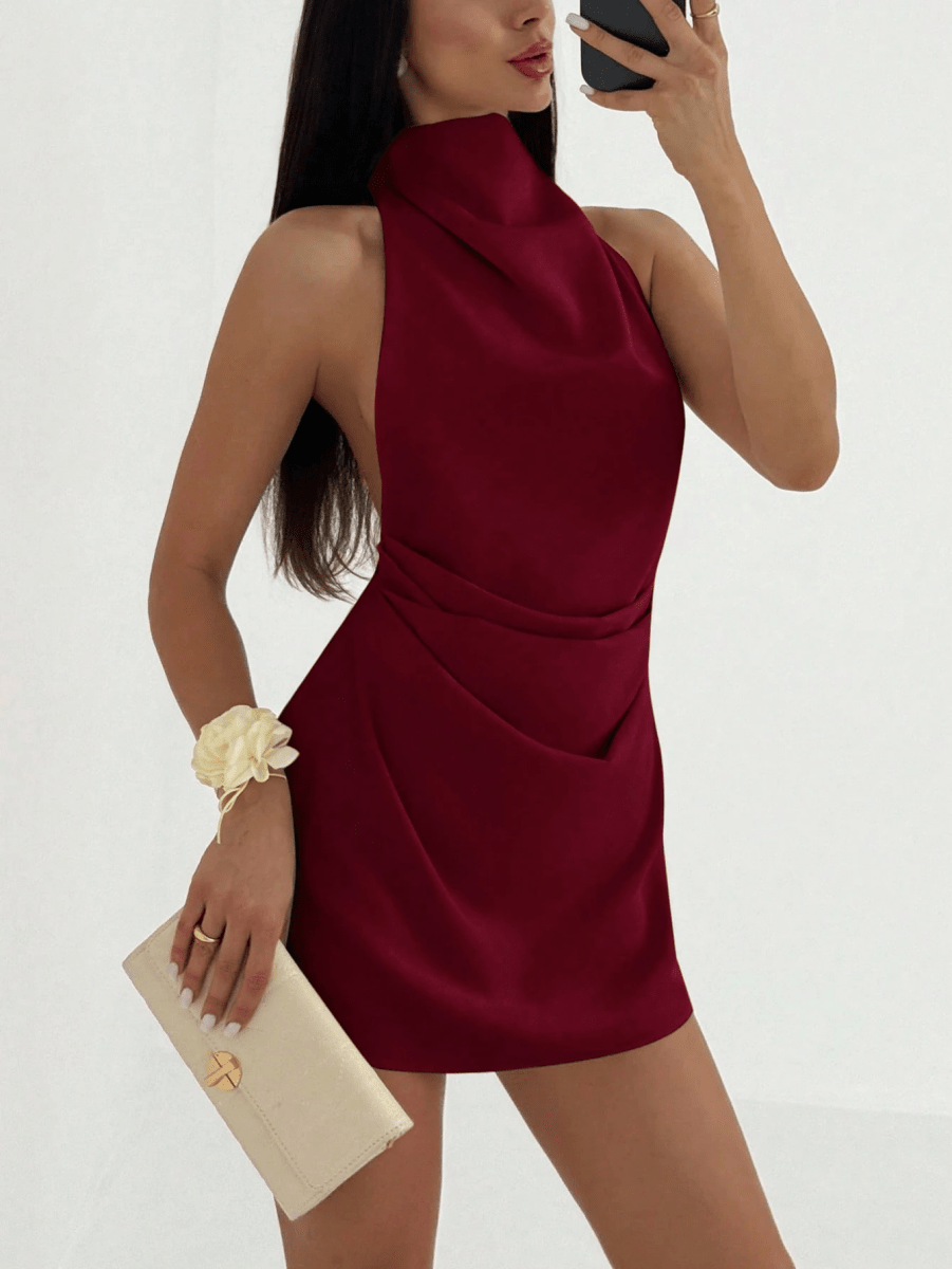 Vestido Cannes Drapeado – Halter Mini con Espalda Descubierta - MARYLUS